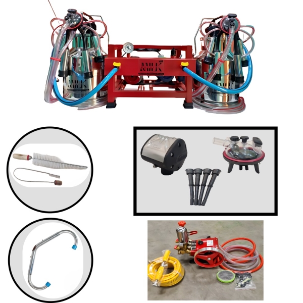 Milking-Machine-with-2x25L-SS-Buckets-+-Cleaning-Kit-+-Anti-Kick-bar-+-Liner+Claw+Pulsator-Combo-+-HTP/Washing-Pump